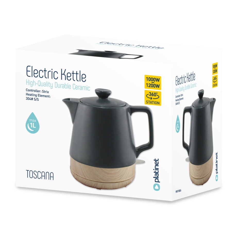 Platinet Toscana Electric Kettle Black/Brown 1200w 360' Station High-Quality Durable ceramic