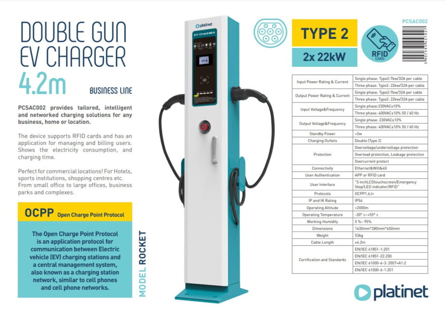 EV/PHEV AC Type-2 Car Charging Station 2x22kW