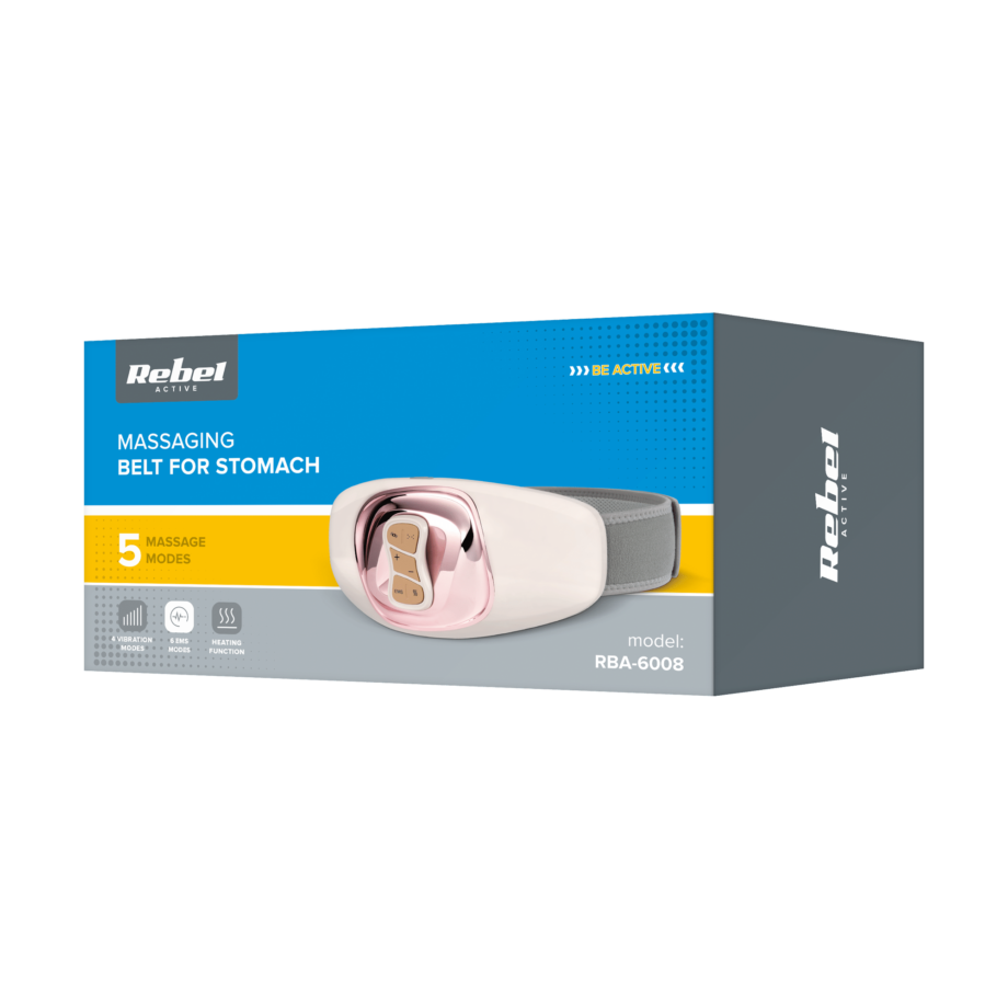 Abdominal muscle massage/stimulation belt, heating, wireless+remote control. RBA-6008