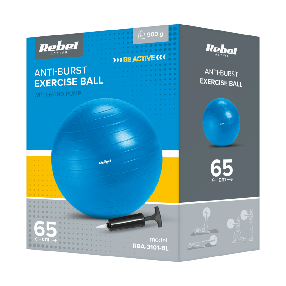 Rehabilitation gymnastic ball 65cm with hand pump, blue RBA-3101-BL