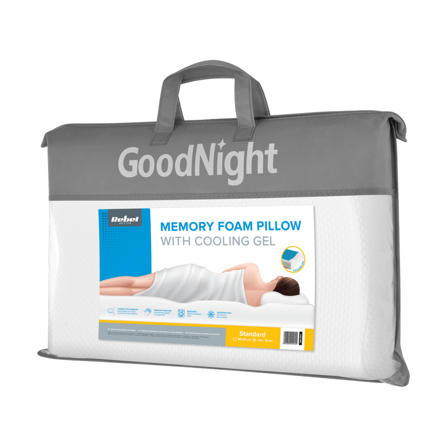 Profiled orthopedic pillow made of memory foam with cooling gel, REBEL ACTIVE RBA-6001