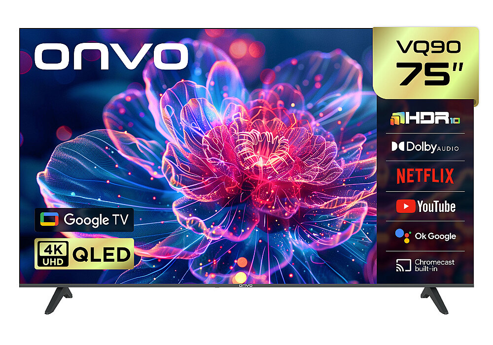 Onvo 75VQ90F3UA 75In - QLED 4K/ UHD - Frameless Google Android Tv