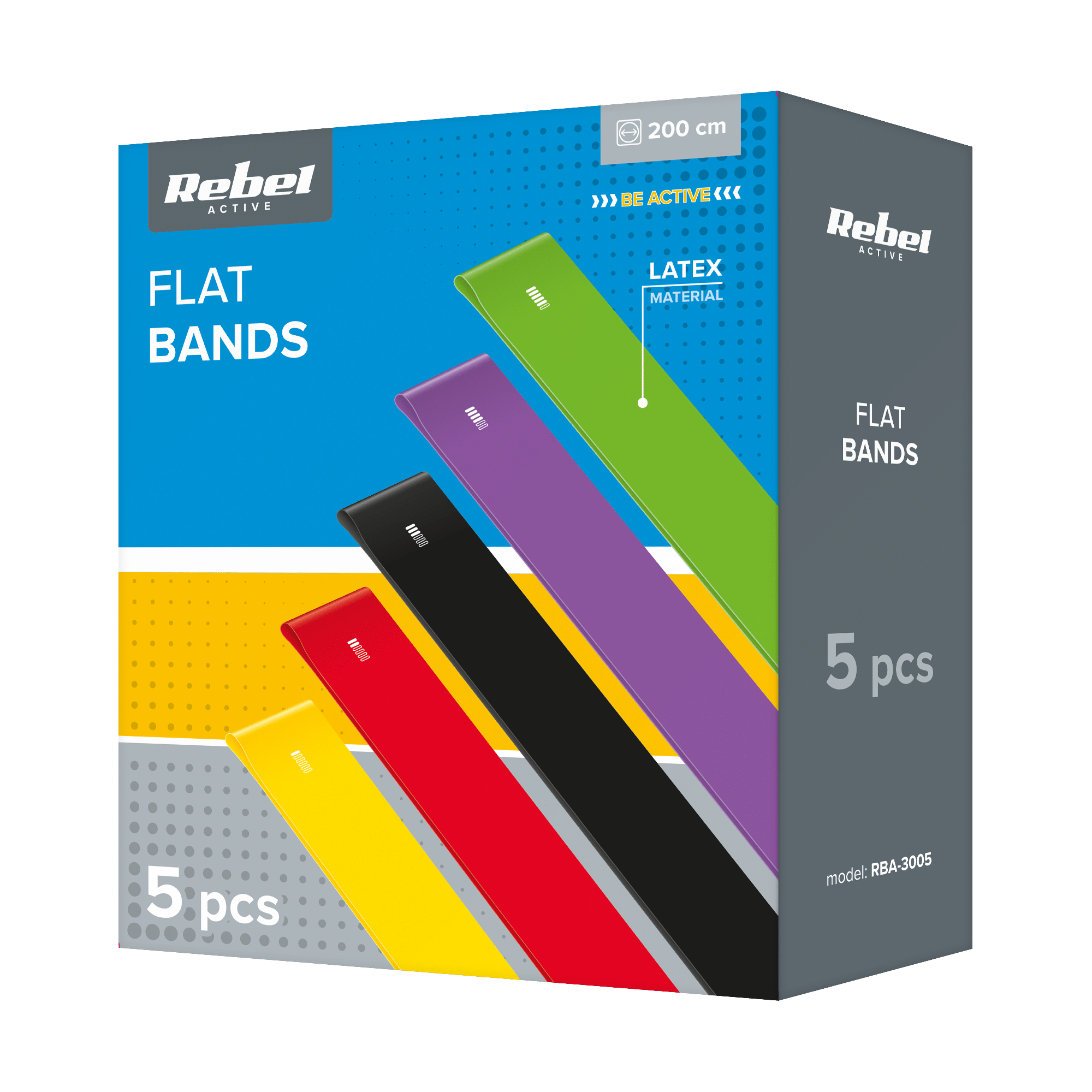 Latex Exercise Band Set 2m - Flat Band LTs-1, 2.5-20 kg, 5 Bands, REBEL ACTIVE